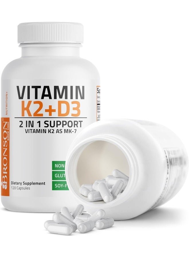 Bronson Vitamin K2 (MK7) with D3 Supplement - Vitamin D & K Complex Premium Non GMO, 120 Capsules
