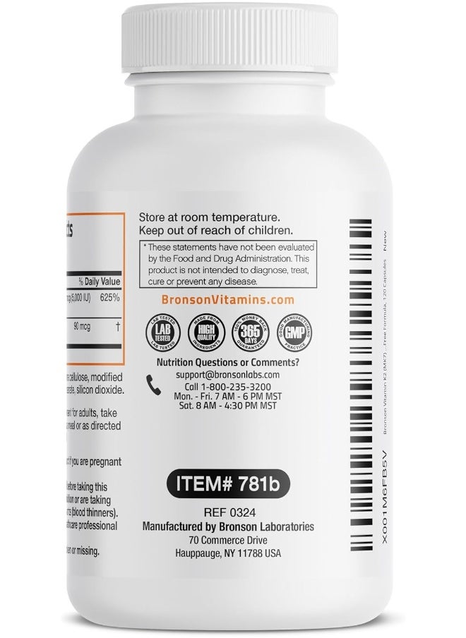 Bronson Vitamin K2 (MK7) with D3 Supplement - Vitamin D & K Complex Premium Non GMO, 120 Capsules