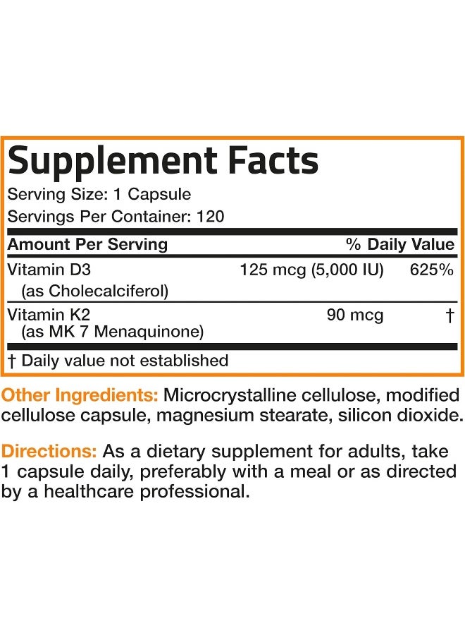 Bronson Vitamin K2 (MK7) with D3 Supplement - Vitamin D & K Complex Premium Non GMO, 120 Capsules