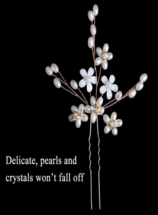 Sppry Elegant Pearl Wedding Hair Pins, Bendable Floral Crystal Hair Accessories for Bridal Women, Pack of 3 (Rose Gold) - Image 4