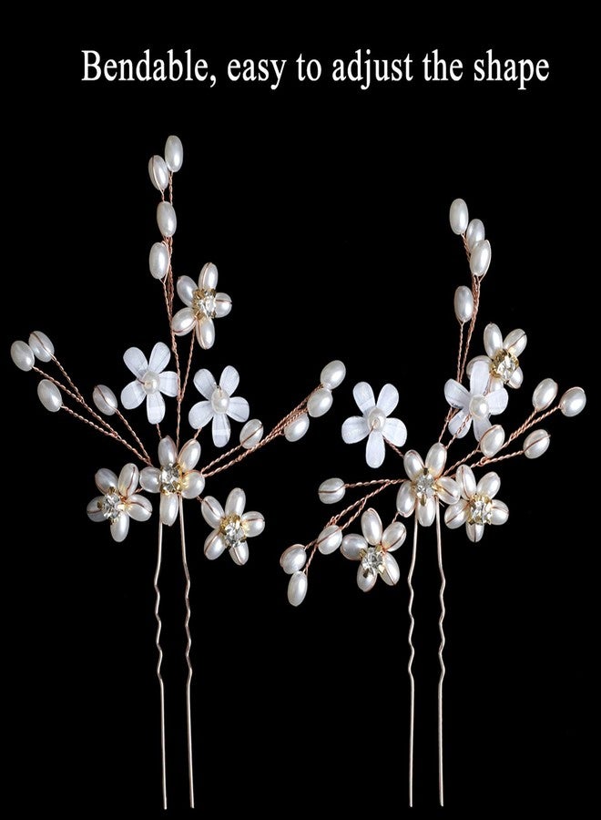 Sppry Elegant Pearl Wedding Hair Pins, Bendable Floral Crystal Hair Accessories for Bridal Women, Pack of 3 (Rose Gold) - Image 3