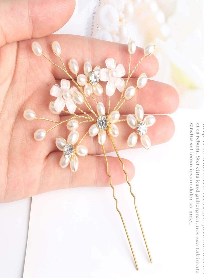 Sppry Elegant Pearl Wedding Hair Pins, Bendable Floral Crystal Hair Accessories for Bridal Women, Pack of 3 (Rose Gold) - Image 5