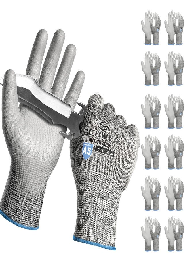 Schwer 12 Pairs ANSI A4 Cut Resistant Work Gloves, Cut Proof Gloves with PU Coating, Used for Metal Fabrication, WoodWorking, Construction, Non Slip, Durable, M, CR13001 - Image 1