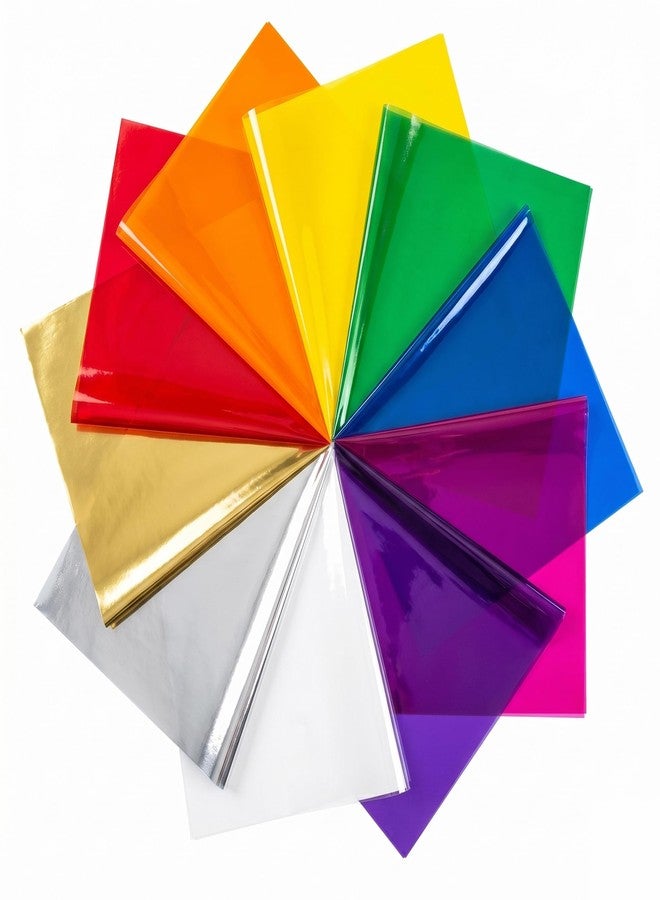 FIESTA WRAPS 120 Cellophane Sheets 8x8 in (10 Colors Silver & Gold Included - Colored Cellophane Paper - Transparent Paper for Crafts - Colored Saran Wrap - Cello Wrapping - Image 1