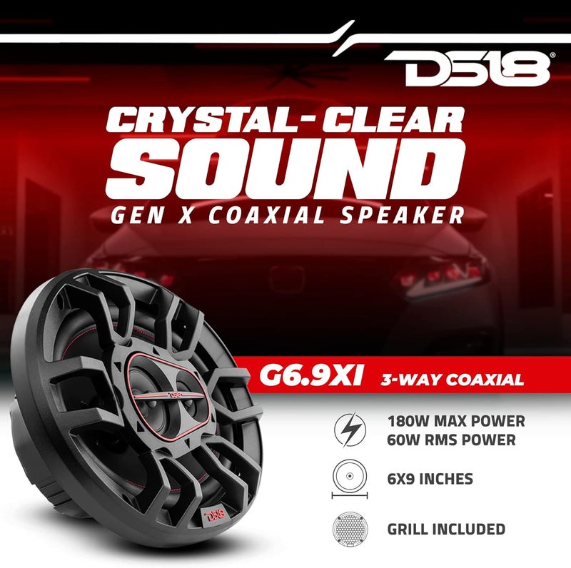 DS18 مكبرات الصوت G6.9Xi GEN-X 6x9 3-طرق كوكسيل 180 واط 4 أوم مع تويترز قبة مايلا - مشبك متضمن - مكبر صوت كامل النطاق رائع لنظام صوت السيارة - زوج - Image 2