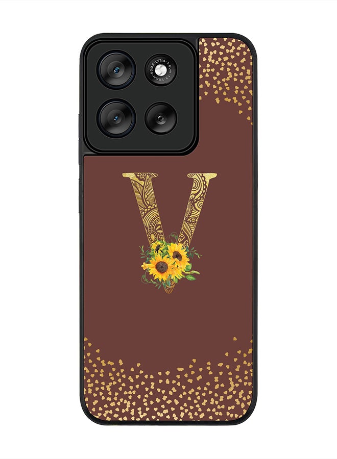 Stylizedd For Motorola Moto G56 Case,Slim fit Camera Protection, Shockproof Thin Phone cover  - Custom Floral Monogram - V  (Brown ) - Image 1