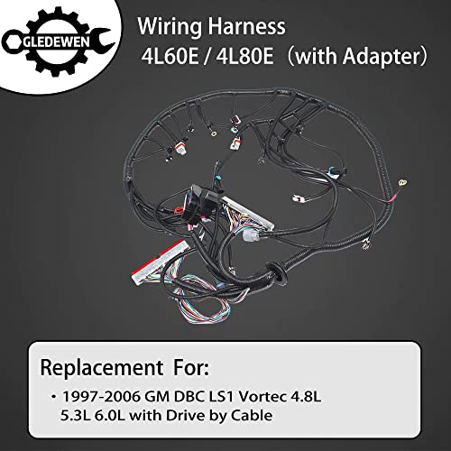 Gledewen حزمة الأسلاك المستقلة، 4L60E DBC، PCM أحمر/أزرق، متوافقة مع محرك GM LS1 Vortec 1997-2006 4.8 5.3 6.0 لتر، حزمة محرك تبديل LS، حزمة أسلاك مستقلة، دواسة الوقود بواسطة الكابل - Image 2