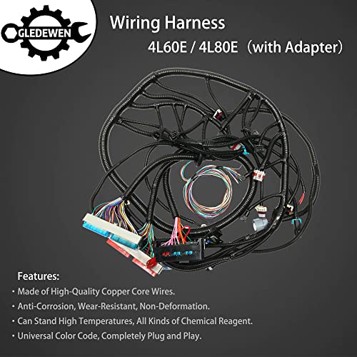 Gledewen حزمة الأسلاك المستقلة، 4L60E DBC، PCM أحمر/أزرق، متوافقة مع محرك GM LS1 Vortec 1997-2006 4.8 5.3 6.0 لتر، حزمة محرك تبديل LS، حزمة أسلاك مستقلة، دواسة الوقود بواسطة الكابل - Image 3
