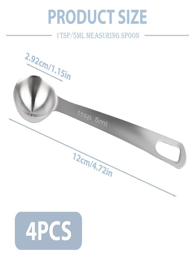 SISABAMA 4 Pcs Measuring Spoons 1Tsp 5ml 1/3 Tbsp Stainless Steel Teaspoon Tablespoon Set Small Metal Table Spoons for Cooking Baking Tea Soup Dry and Liquid Ingredients Kitchen - Image 2