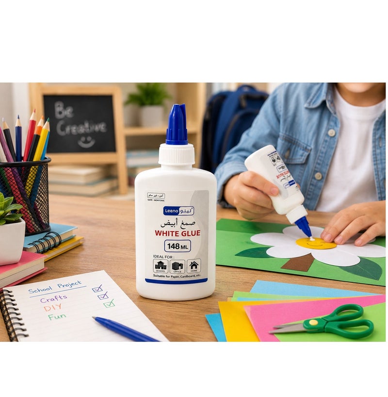 Leeno White Glue 148ml Strong Adhesive for Paper Cardboard Craft School Office Home Use Non Toxic - Image 3