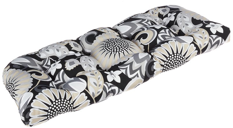 Pillow Perfect Floral IndoorOutdoor Sofa Setee Swing Cushion Tufted Weather and Fade Resistant 19 x 44 BlackWhite Sophia 1 Count
