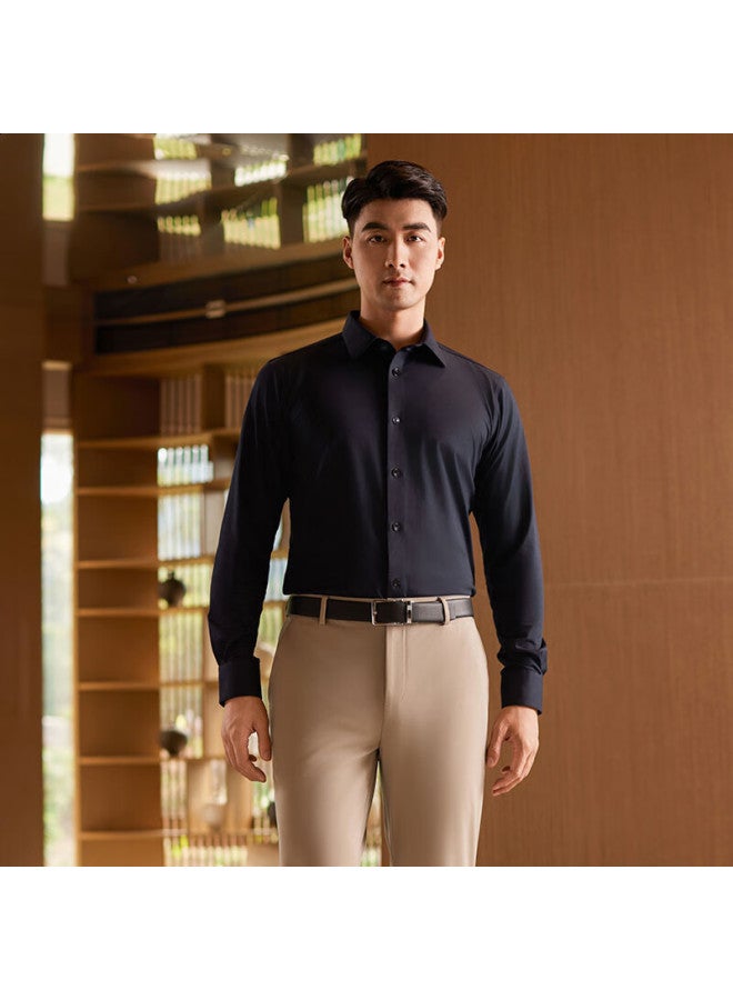 Ouding First-class High-elastic Shirt For Men, Deep Sapphire, Wrinkle-resistant, Non-iron, Long-sleeve Comfortable Shirt, Deep Sapphire Solid Color, Size 41 - Image 4