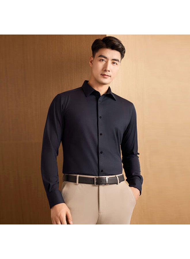 Ouding First-class High-elastic Shirt For Men, Deep Sapphire, Wrinkle-resistant, Non-iron, Long-sleeve Comfortable Shirt, Deep Sapphire Solid Color, Size 41 - Image 5