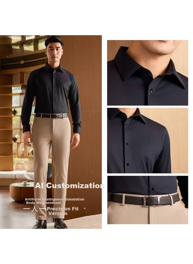 Ouding First-class High-elastic Shirt For Men, Deep Sapphire, Wrinkle-resistant, Non-iron, Long-sleeve Comfortable Shirt, Deep Sapphire Solid Color, Size 41 - Image 3