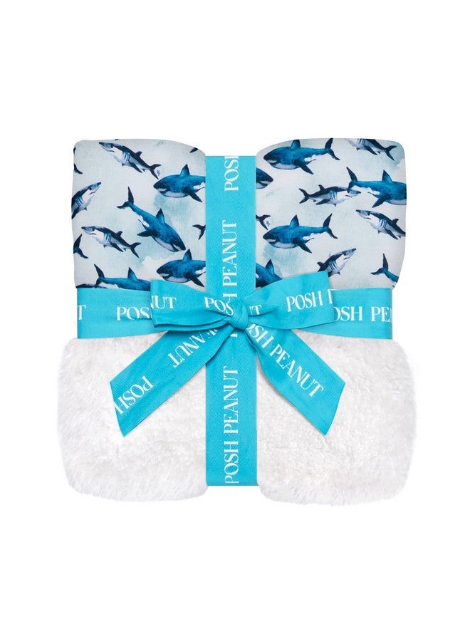 Posh Peanut Super Soft Baby Blankets for Boys, Girls & Newborns - Plush Patoo Stroller Blanket in Viscose from Bamboo (40" x 40") Sharks - Image 1
