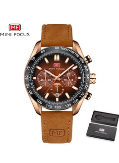 MINI FOCUS Men's Casual Quartz Multifunction Luminous Water Resistant Watch Genuine Leather Strap  - Image 1