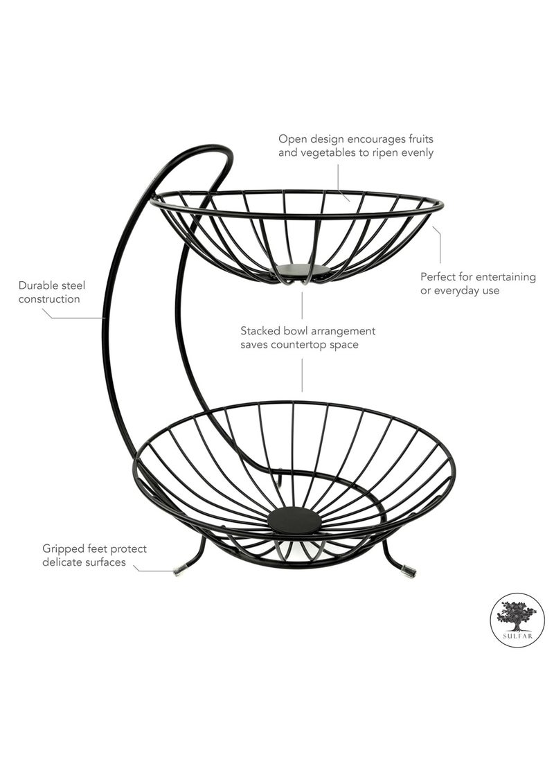 sulfar Heavy Mild Steel 2 Tier Fruit & Vegetable Basket For Dining Table & Kitchen - Countertop 9 liter (Black)  - Image 3