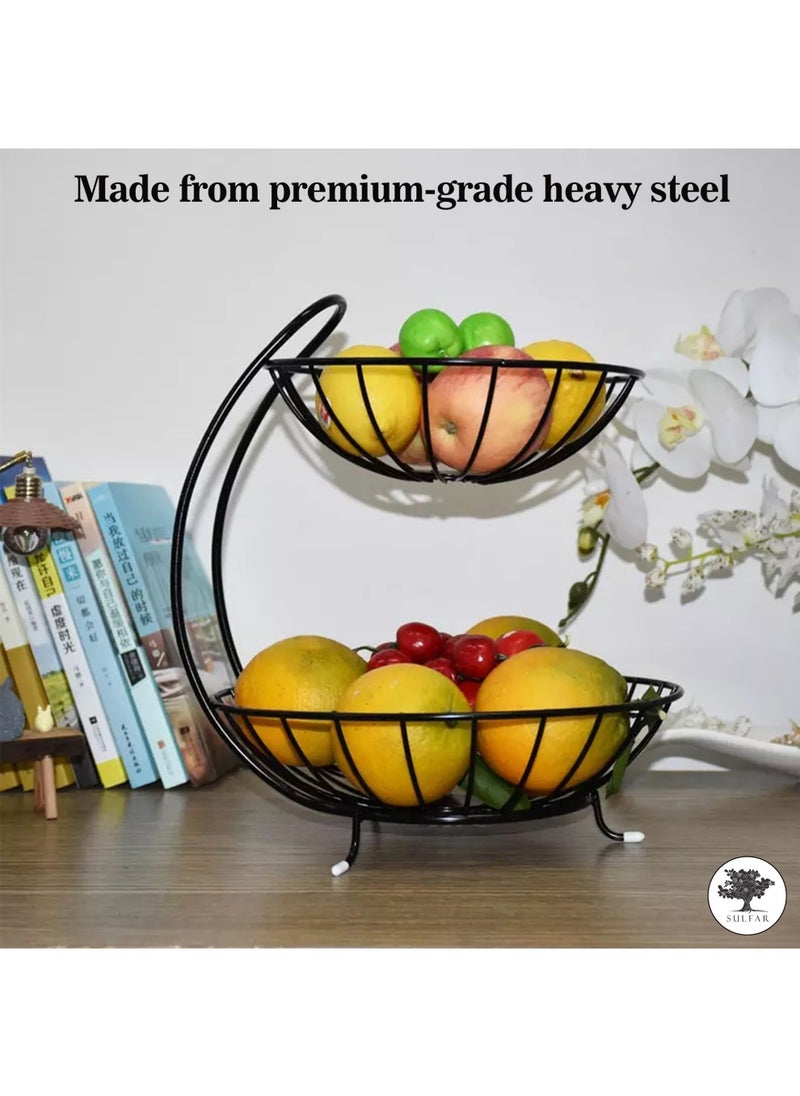 sulfar Heavy Mild Steel 2 Tier Fruit & Vegetable Basket For Dining Table & Kitchen - Countertop 9 liter (Black)  - Image 4