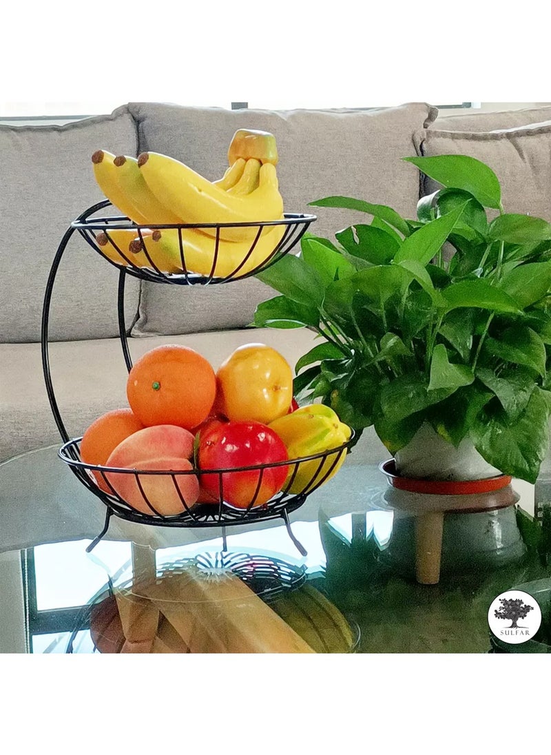 sulfar Heavy Mild Steel 2 Tier Fruit & Vegetable Basket For Dining Table & Kitchen - Countertop 9 liter (Black)  - Image 5