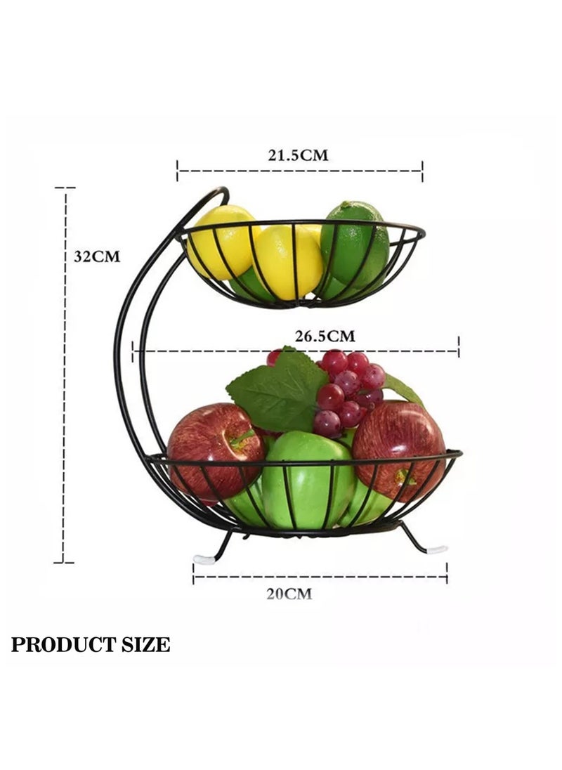 sulfar Heavy Mild Steel 2 Tier Fruit & Vegetable Basket For Dining Table & Kitchen - Countertop 9 liter (Black)  - Image 2