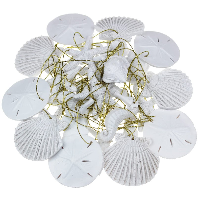 30 Pieces Resin Starfish Seahorse Sanddollar Conch  Seashells Set with Rope for Christmas Tree Hanging Ornaments Beach Theme Wedding Home Decor  DIY Crafts Blue