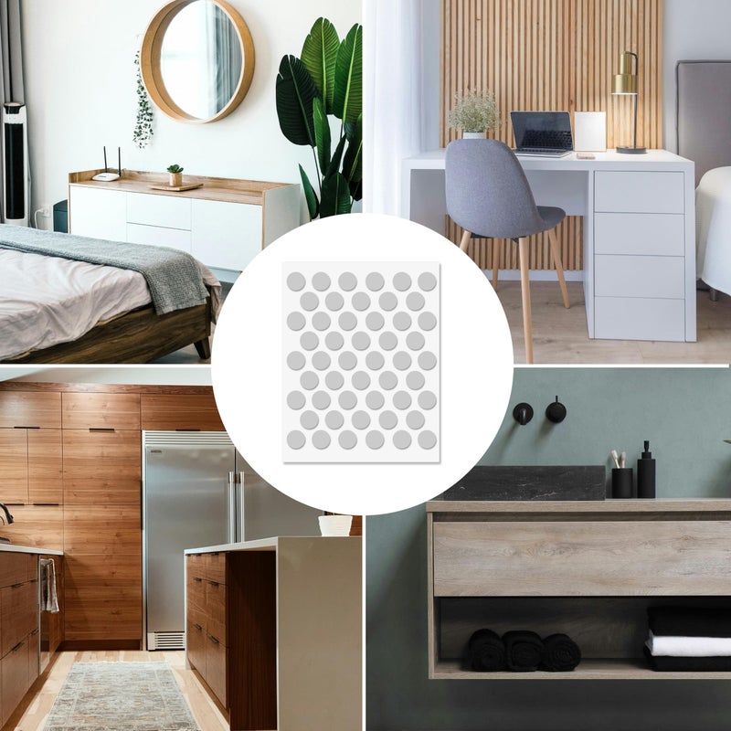UNMAR Grey Self-Adhesive Screw Hole Stickers - 100 Pcs. 0.55 Inch / 14 Mm Peel Stick Dust Proof Tape, Water Resistance Pvc Caps For Wood Cabinets, Furniture, Drawer, Wardrobe, Kitchen, Table - Image 5