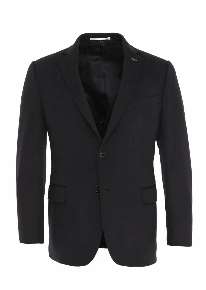 RAMSEY Navy Blue Plain Regular Fit 100% Cashmire Jacket