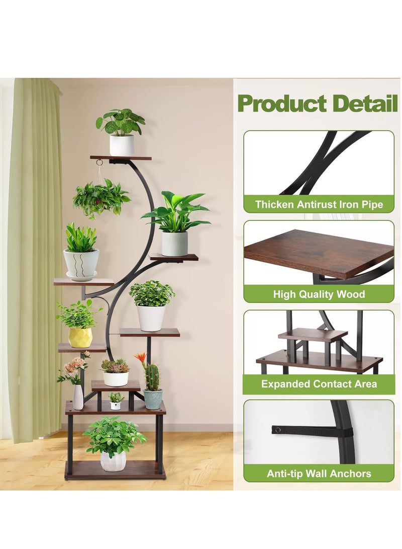 YY-Recheer 8-Tiers Flower Stand with Light Indoor, 154CM S-Shaped Corner Display Rack, Wooden & Metal Flower Holder for Home Living Room Balcony, Office - Image 5