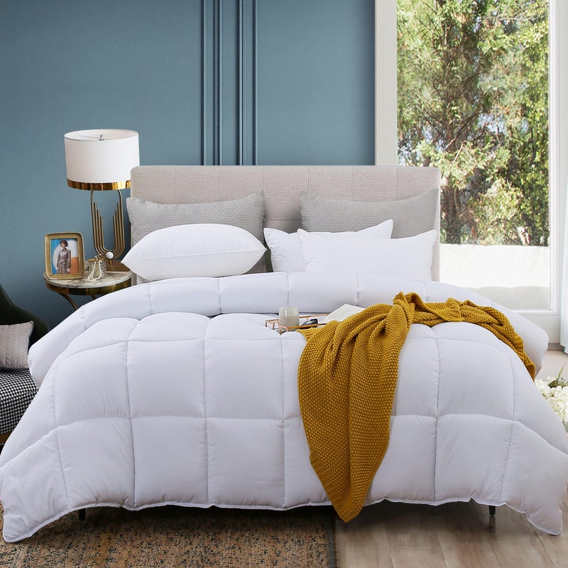 ABOUTABED California King Comforter Duvet Insert White All Season Down Alternative Comforter Ultra Soft Quilted Bedding Comforter with 8 Corner Tabs Machine Washable