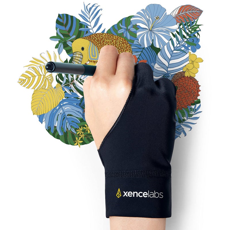 XENCELABS Drawing Glove, Breathable Artist Glove for Drawing Tablet, Two Fingers for Left Right Hand Black Size M - Image 1