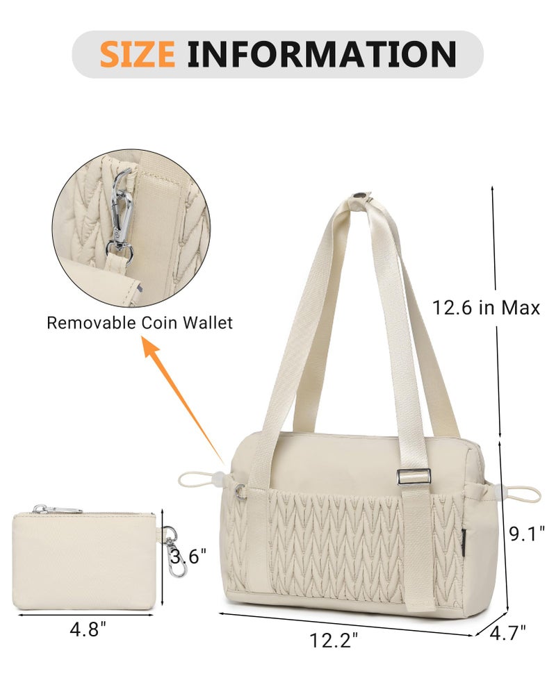 BAVERGE Small Gym Bag for Women Quilted Mini Tote with Wet Compartment and Coin Purse, Cute Duffle Bag for Girls Workout Sport Travel,Beige - Image 2
