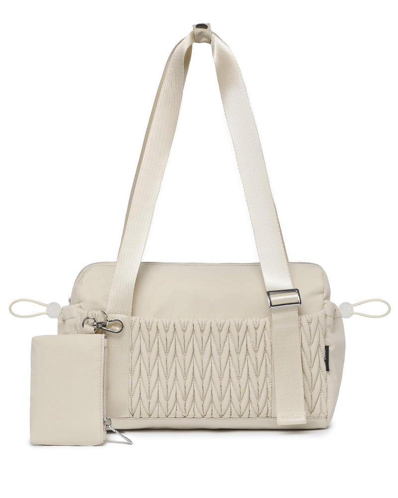 BAVERGE Small Gym Bag for Women Quilted Mini Tote with Wet Compartment and Coin Purse, Cute Duffle Bag for Girls Workout Sport Travel,Beige - Image 1