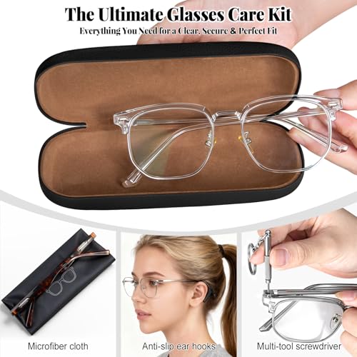 RayLove Glasses Case, 2 Pack Unisex Hard Shell Eyeglass Case PU Leather Hard Eyeglass Case with Eyewear Accessories - Image 3