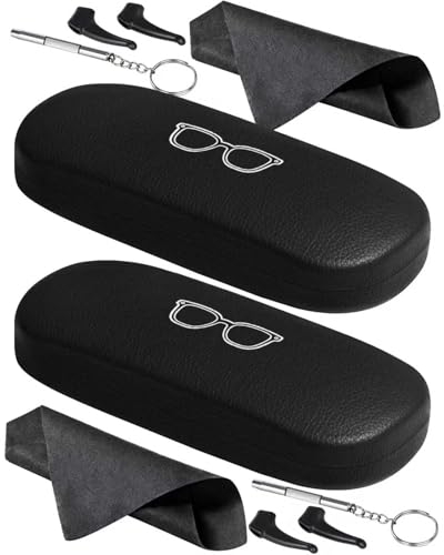 RayLove Glasses Case, 2 Pack Unisex Hard Shell Eyeglass Case PU Leather Hard Eyeglass Case with Eyewear Accessories - Image 1