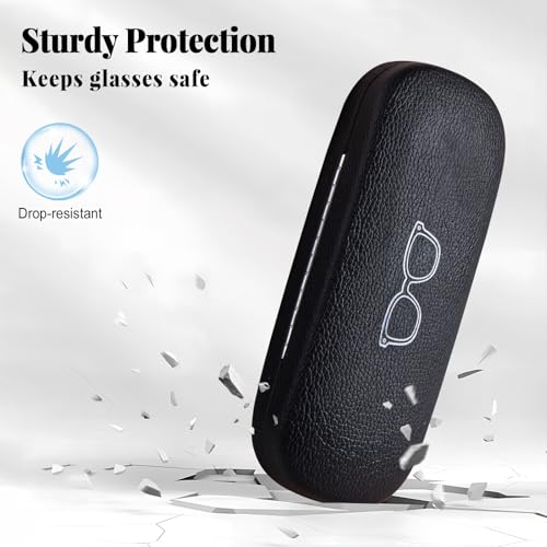 RayLove Glasses Case, 2 Pack Unisex Hard Shell Eyeglass Case PU Leather Hard Eyeglass Case with Eyewear Accessories - Image 4