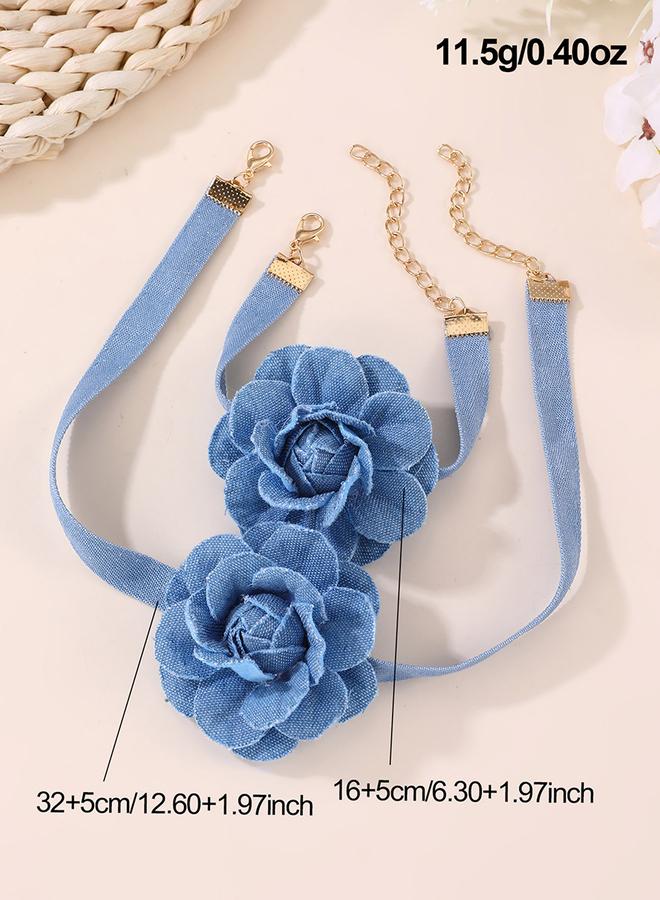 Take Two 2pcs 3D Floral Decor Necklace And Bracelet Set - Image 3