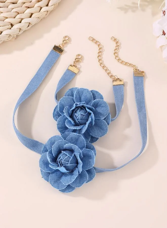 Take Two Take Two 2pcs 3D Floral Decor Necklace And Bracelet Set