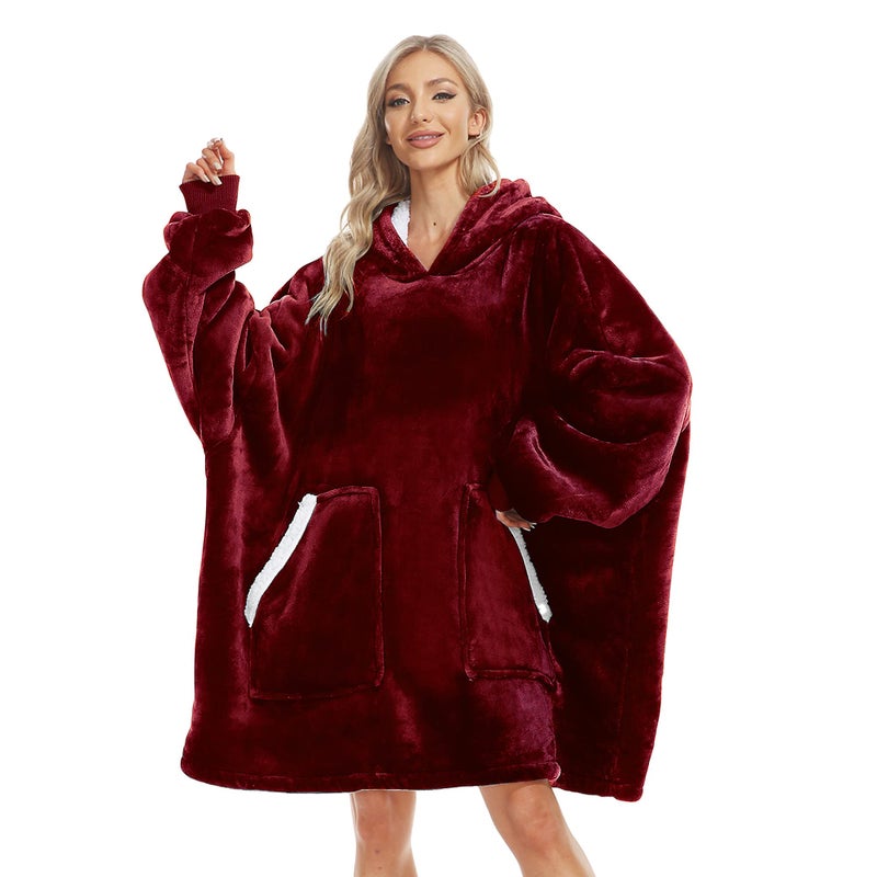 Kipswiza Kipswiza Oversized Wearable Blanket Hoodie Cool Mothers Day Gifts for Mom Girls Women Men Cozy Soft Sherpa Big Hooded Blankets Sweatshirt Blanket  Wine Red 