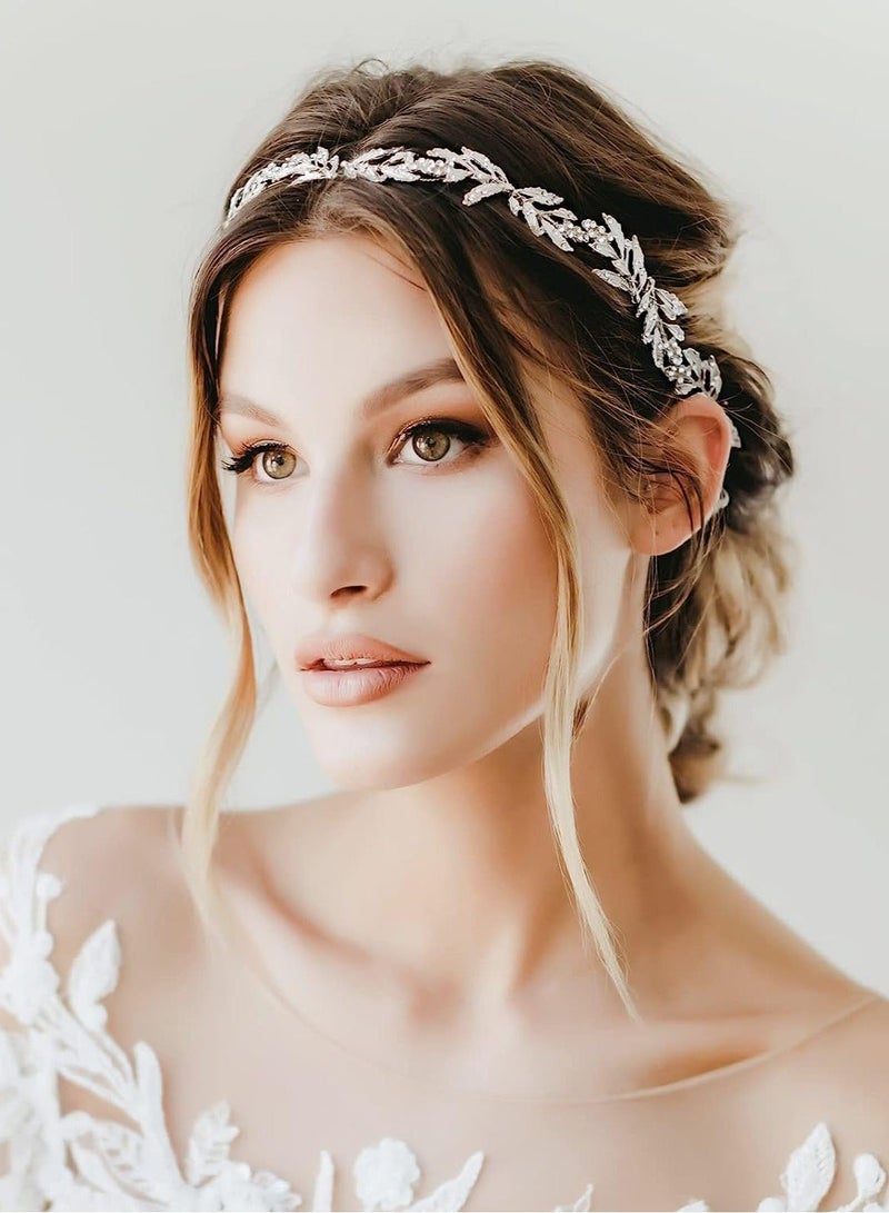 إسكدنيا Leaf Wedding Headpieces for Bride Flower Girl Bridal Headband with Rhinestones Women Handmade Hair Accessories (Silver) - Image 5