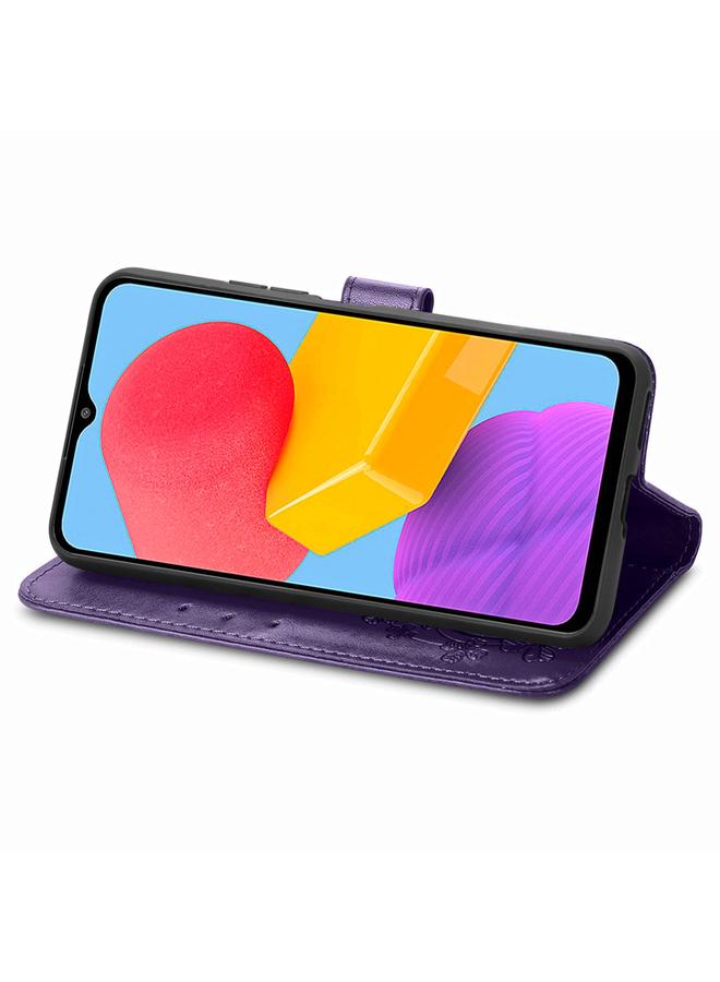 S-TOP Case For Samsung Galaxy M13 4G Four-leaf Clasp Embossed Buckle Leather Phone Case - Image 4