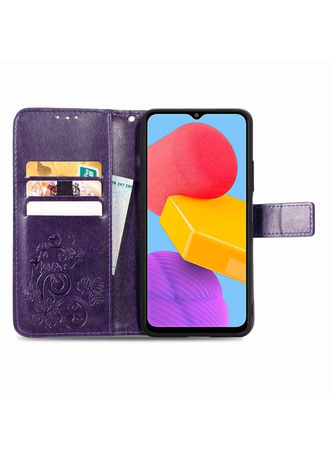 S-TOP Case For Samsung Galaxy M13 4G Four-leaf Clasp Embossed Buckle Leather Phone Case - Image 3