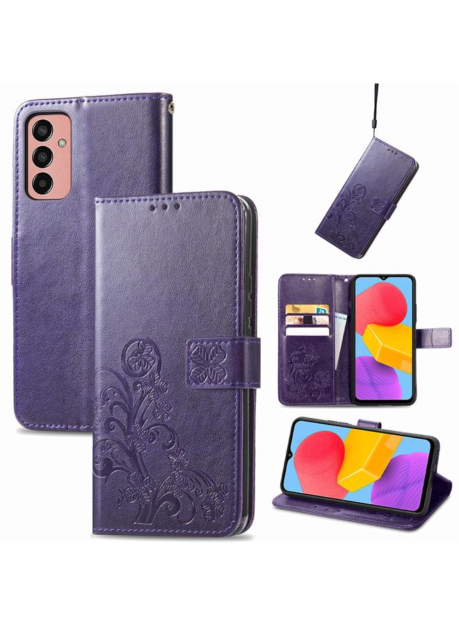 S-TOP Case For Samsung Galaxy M13 4G Four-leaf Clasp Embossed Buckle Leather Phone Case - Image 1
