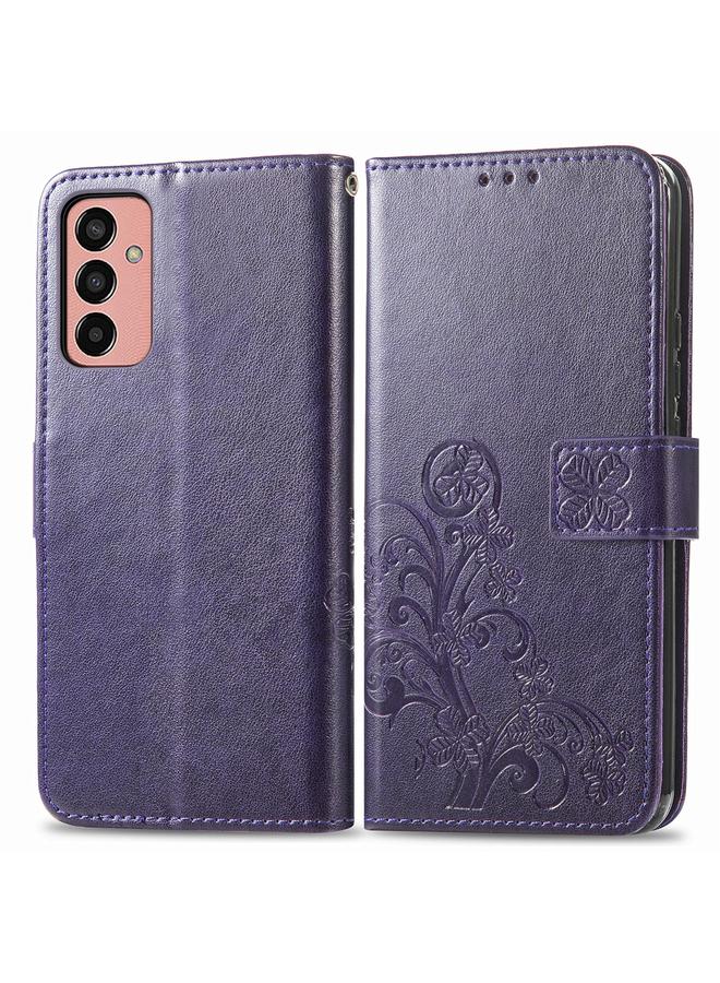 S-TOP Case For Samsung Galaxy M13 4G Four-leaf Clasp Embossed Buckle Leather Phone Case - Image 2