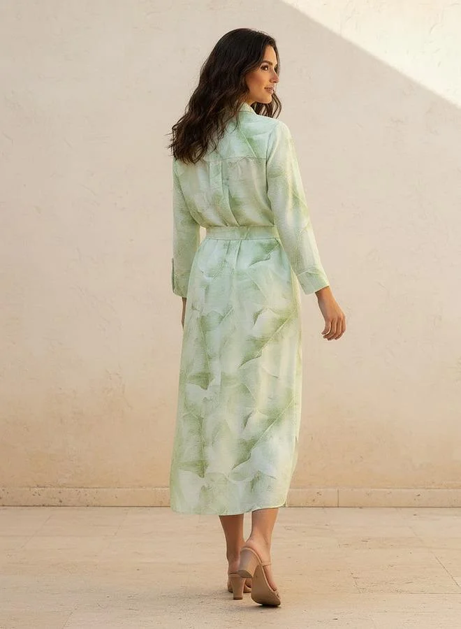 Splash FAV GREEN Printed A-line Women Shirt Dress with Tie-Up Belt for Women | Best Price UAE