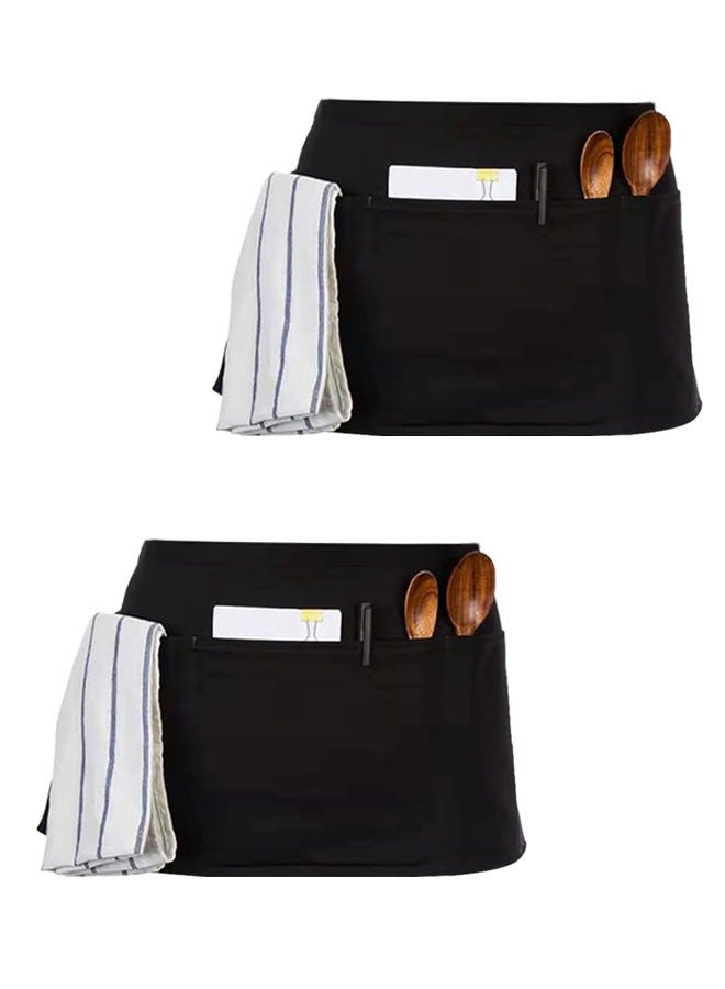 2 Pack Waitress Apron with 3 Pockets Water resistant, Server Aprons with Long Straps, Waiter Short Half Waist Servers Apron 30cm Black - Image 1