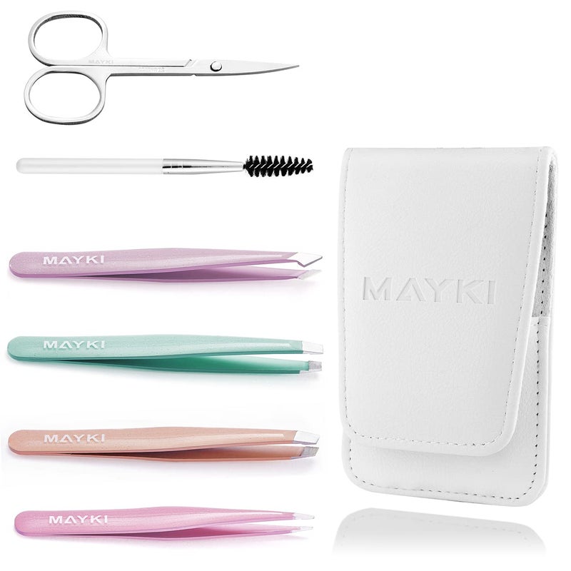 MAYKI Professional 6PCS Precision Tweezers Set for Eyebrow Eyelash  Facial Hair Removal  Stainless Steel Womens Tweezers