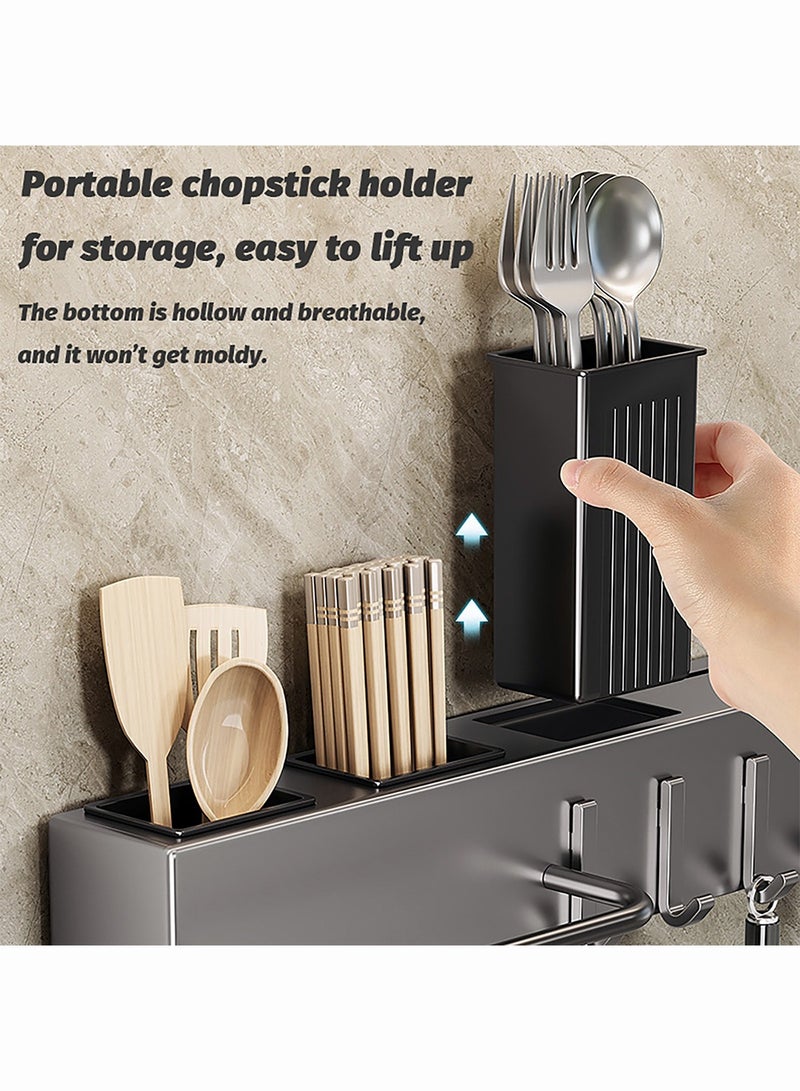 ميكسد رف سكين المطبخ ، حامل السكين للجدار ، منظم المطبخ متعدد الوظائف 50 سم مع حامل السكين ، شريط المنشفة ، فتحة الأدوات المكتبية و 8 خطاف قابلة للإزالة ، لا تثبيت الحائط لضربة لتخزين العصي ، السكاكين - Image 5