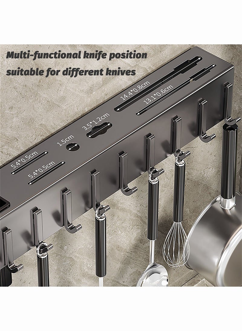 ميكسد رف سكين المطبخ ، حامل السكين للجدار ، منظم المطبخ متعدد الوظائف 50 سم مع حامل السكين ، شريط المنشفة ، فتحة الأدوات المكتبية و 8 خطاف قابلة للإزالة ، لا تثبيت الحائط لضربة لتخزين العصي ، السكاكين - Image 4