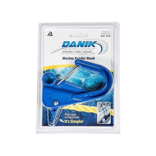 Danik Hook Marine Fender Hook – Adjustable Boat Fender Hanger (Made in USA) – No Knots Needed, High-Strength Composite for 3/8"–5/8" Line, Fits Up to 1 1/4" Rails (Fender Line Not Included) - Blue - Image 1