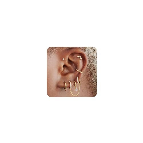 YEEZII Gold Earrings Set for Women, 14K Gold Plated Stud and Cartilage Earring Sets for Multiple Piercing, Hypoallergenic Stackable Small Gold Huggie Hoop Earrings for Women Jewelry - Image 1